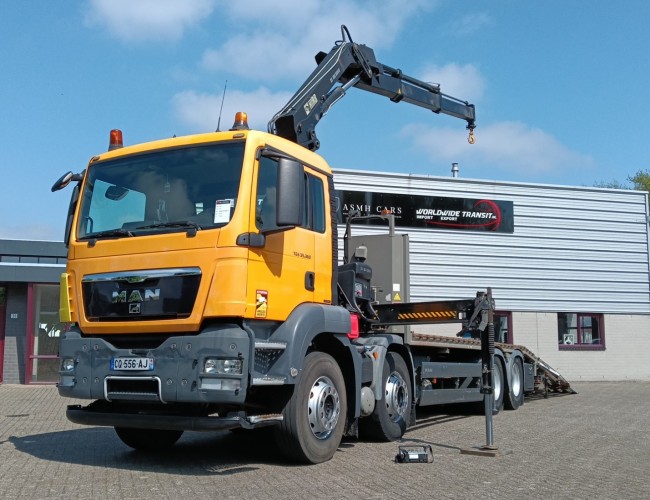 MAN TGS 35.360 8x2 - Hiab 16 TM Crane, Machine transporter, Loading ramp, recovery truck 6,2 T. winch TT 4832