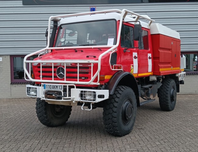 Unimog U 5000 Mercedes Benz -4x4 - (type 437.4) 4000 ltr -Wich -Feuerwehr Doppelkabine,Uberrollkafig - Camivar - Expeditievoertuig, Camper TT 4853