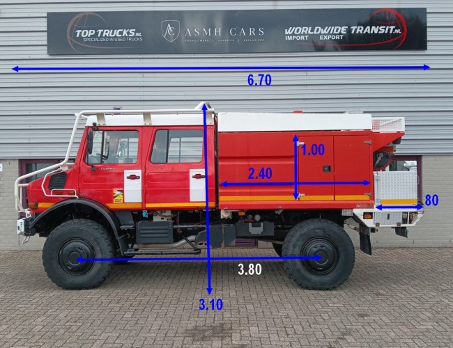 Unimog U 5000 Mercedes Benz -4x4 - (type 437.4) 4000 ltr -Wich -Feuerwehr Doppelkabine,Uberrollkafig - Camivar - Expeditievoertuig, Camper TT 4853