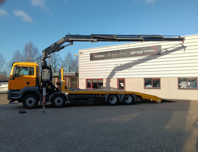 MAN TGS 35.420 8x2 - Fassi 29TM Crane, Machine transporter, Loading ramp, Tow truck 7.2T. Winch TT 4882