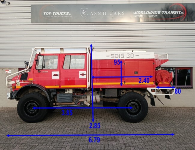 Mercedes-Benz Unimog U 5000 4x4 - (type 437.4) 4000 ltr -Lier, Winch -Feuerwehr Doppelkabine,Uberrollkafig - Camiva - Expeditievoertuig, Camper TT 4888